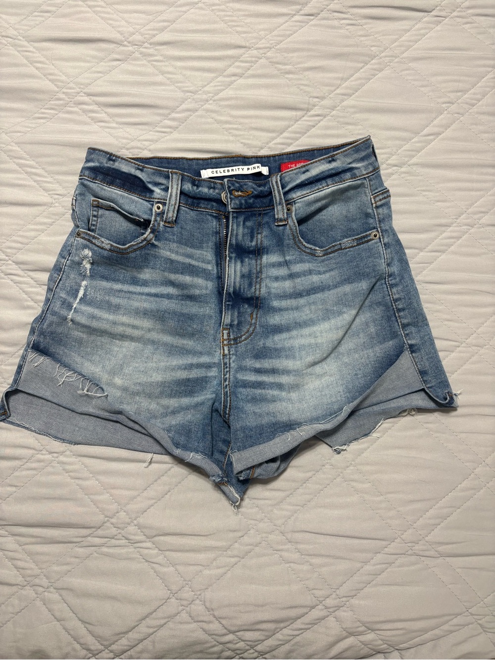 Celebrity Pink High-Rise Distressed Denim Shorts - Light Blue